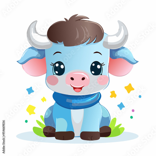 Buffalo Cute Small Cartoon Baby Animal Character
