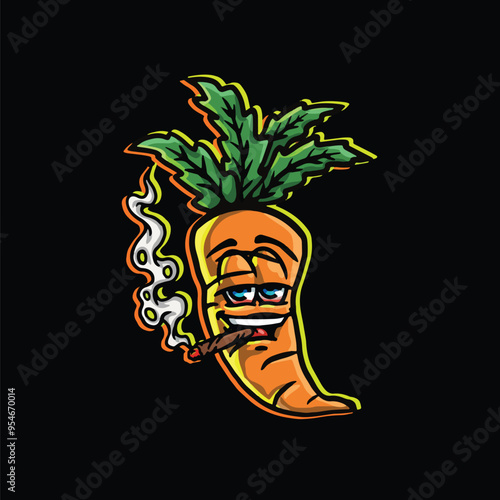 weed smoking character cartoon mascot logo leaf face happy with holding blunt