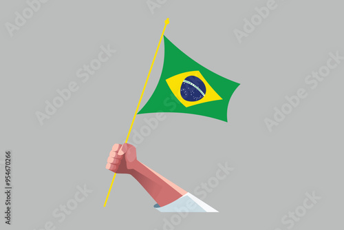 A hand holding an Brazil flag, Brazilian National Flag, EPS Vector Illustration, Flag of the Federative Republic of Brazil, Illustration of the Brazil flag
