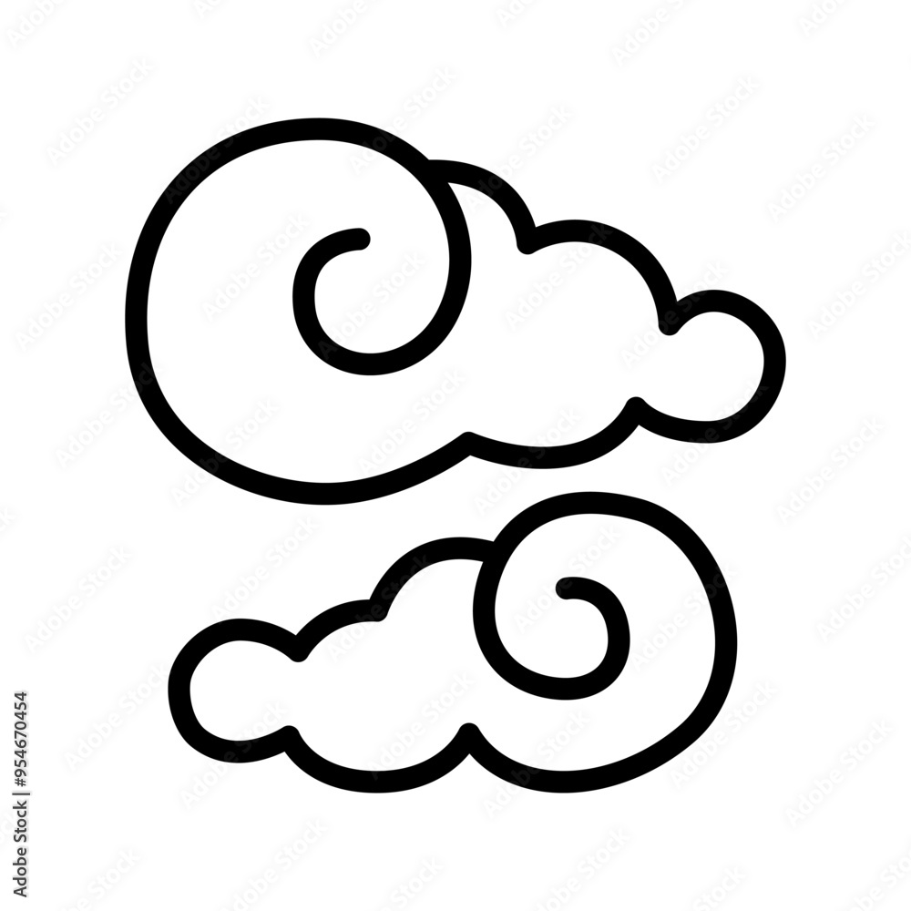 Cloud curl, fantasy cloud, oriental cloud, chinese cloud icon in thin line style vector illustration graphic design Cloud curl, fantasy cloud, oriental cloud, chinese cloud icon in thin line style vector illustration graphic design