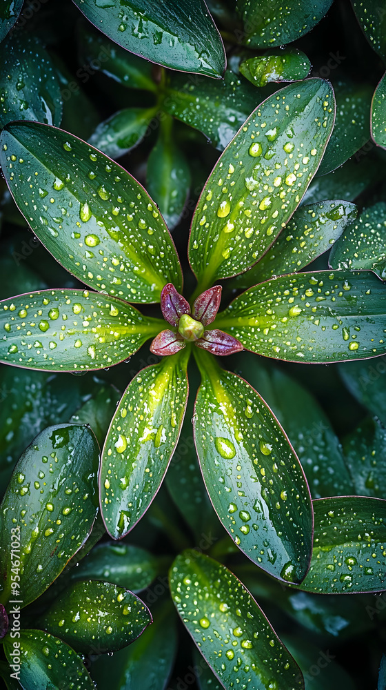 Close-up of green leaves with water droplets. Close-up of green leaves with water droplets.