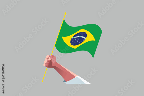 A hand holding an Brazil flag, Brazilian National Flag, EPS Vector Illustration, Flag of the Federative Republic of Brazil, Illustration of the Brazil flag
