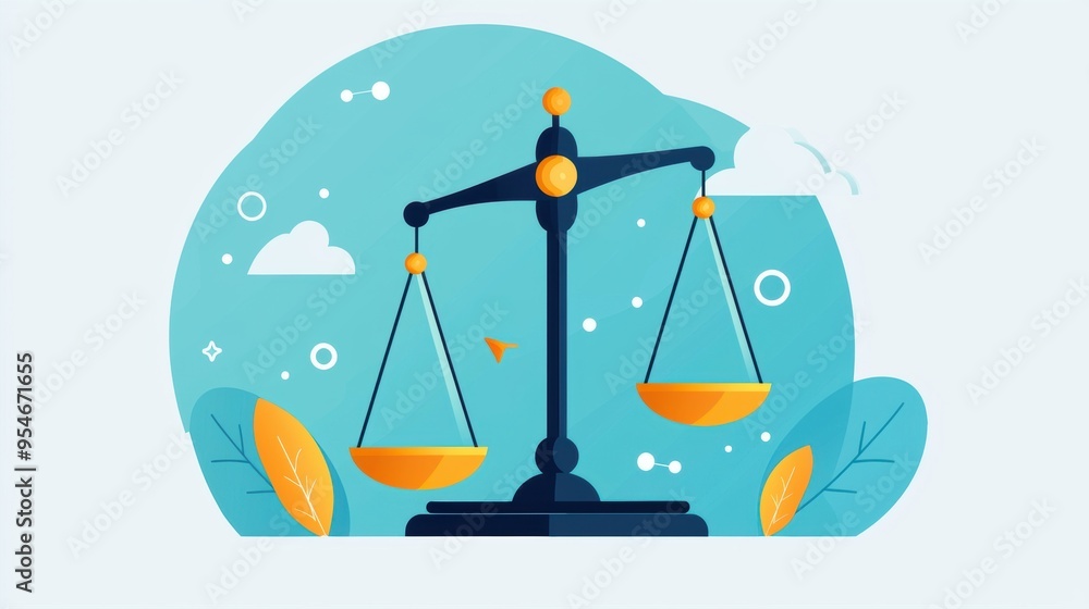 Digital scales, balancing innovation and ethics, flat design illustration Digital scales, balancing innovation and ethics, flat design illustration