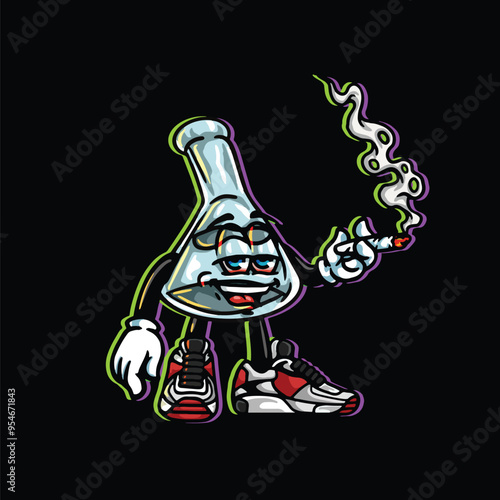 weed smoking character cartoon mascot logo leaf face happy with holding blunt