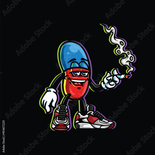 weed smoking character cartoon mascot logo leaf face happy with holding blunt