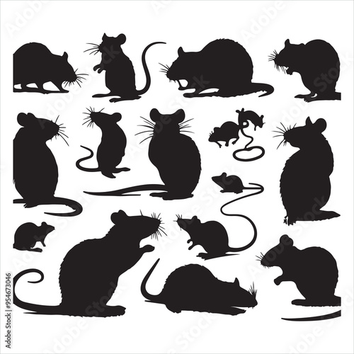 Rat and mouse collection silhouette on white background
