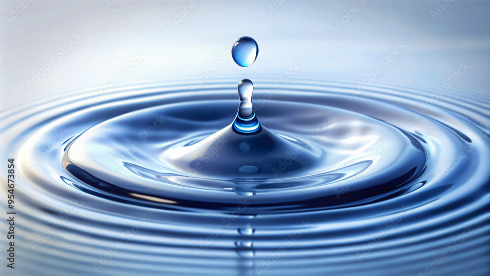 Crystal-clear droplet, suspended in time, ripples out in a splash of blue as it falls onto a wet surface, reflecting the world in its tiny circle Crystal-clear droplet, suspended in time, ripples out in a splash of blue as it falls onto a wet surface, reflecting the world in its tiny circle