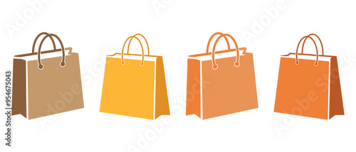 Colorful Shopping bags icon, paper bags icon, vector, silhouette.  Package design, Grocery bag, Online Shop Symbol, Paper hand bag, gift bag illustration. Vector illustration.