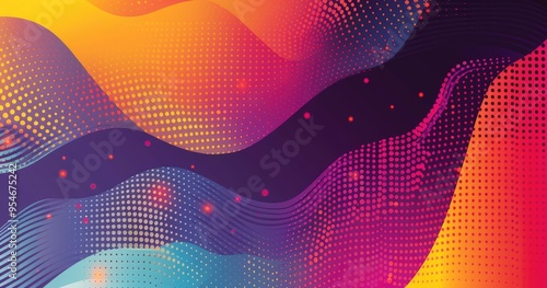Wallpaper Mural A vibrant abstract design featuring flowing waves and dotted patterns in warm colors, ideal for backgrounds or digital projects. Torontodigital.ca