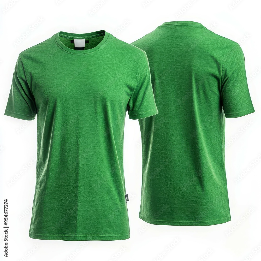 Plain green t-shirt for men, front and back view. Plain green t-shirt for men, front and back view.