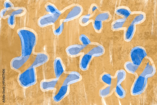 Abstract blue shapes on a textured golden background