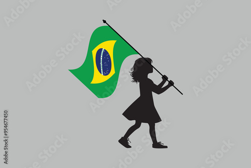 Brazil girl with flag, Brazilian National Flag, EPS Vector Illustration, Flag of the Federative Republic of Brazil, Illustration of the Brazil flag
