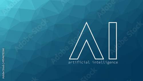 Artificial intelligence. Deep learning. Smart digital technology. AI vector illustration for science, programming, presentation, concept design, business. Blue gradient background. Triangle pattern