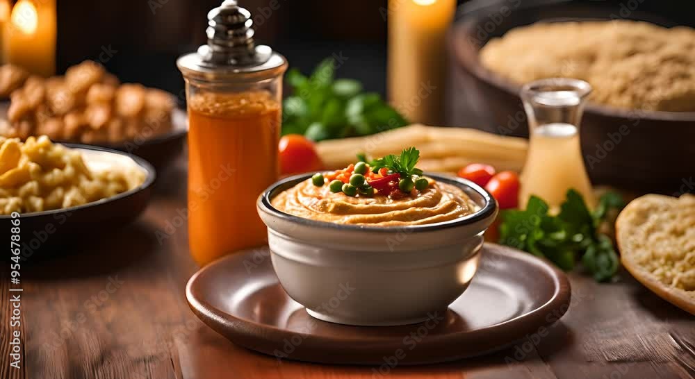 Hummus in a Lebanese restaurant. Hummus in a Lebanese restaurant.