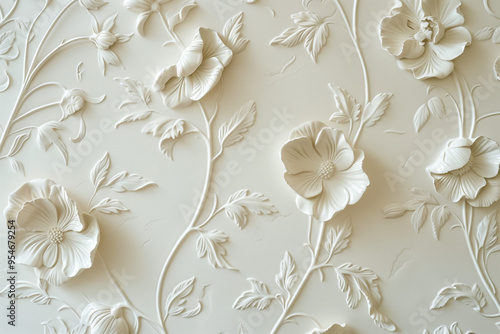 Vintage white floral pattern, wallpaper pattern for interior