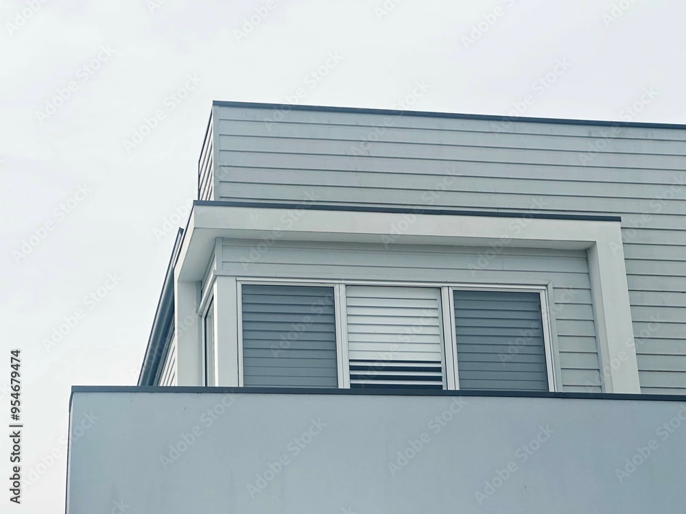 Fototapeta premium Second story architectural detail of a new modern house