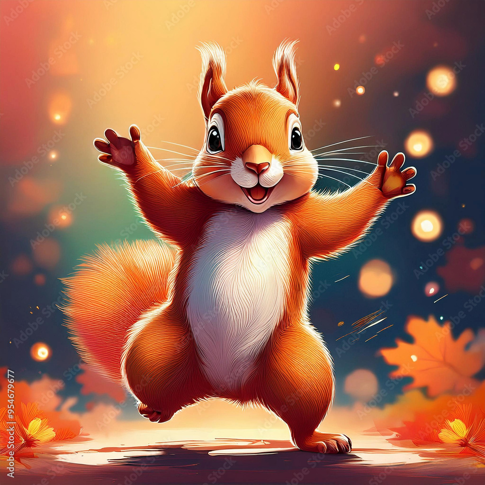 Fototapeta premium 다람쥐가 춤추고 있다.