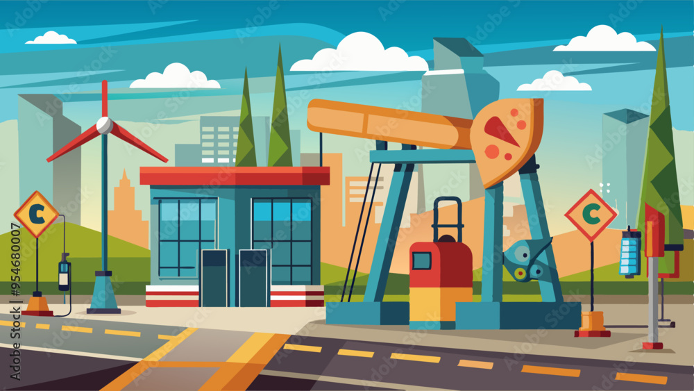 oil pump and nozzles at the gas station on the street in daylight oil pump and nozzles at the gas station on the street in daylight