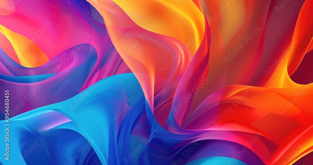 A vibrant abstract composition featuring flowing waves of color, blending shades of blue, orange, pink, and purple. A vibrant abstract composition featuring flowing waves of color, blending shades of blue, orange, pink, and purple.