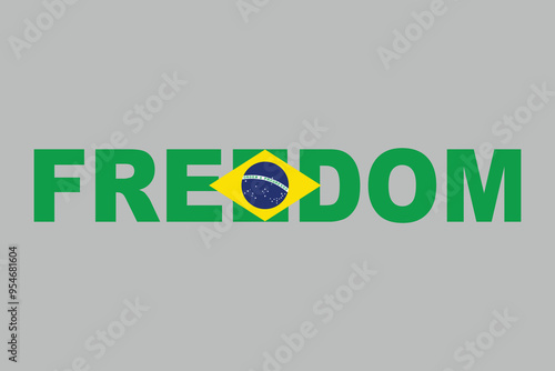 Freedom Word with Brazil heart shape, Brazilian National Flag, EPS Vector Illustration, Flag of the Federative Republic of Brazil, Illustration of the Brazil flag
