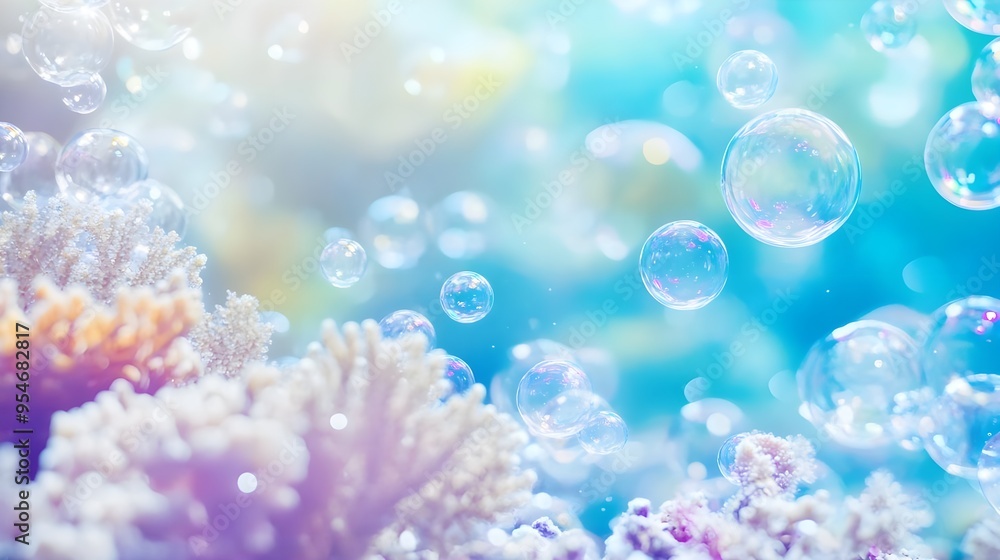 Abstract Blue Background with Bubbles and Coral Abstract Blue Background with Bubbles and Coral