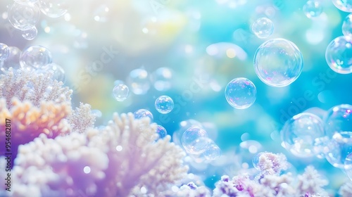 Abstract Blue Background with Bubbles and Coral