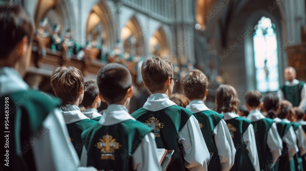 A group of young people are standing in a church choir A group of young people are standing in a church choir