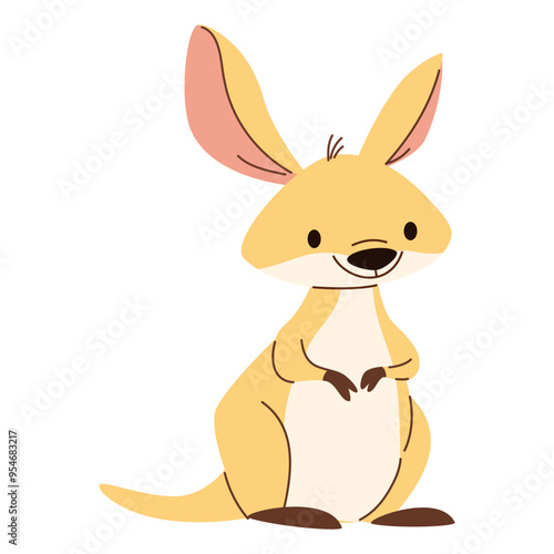 Cute kangaroo on white background. Flat vector illustration in simple child style . Vector illustration