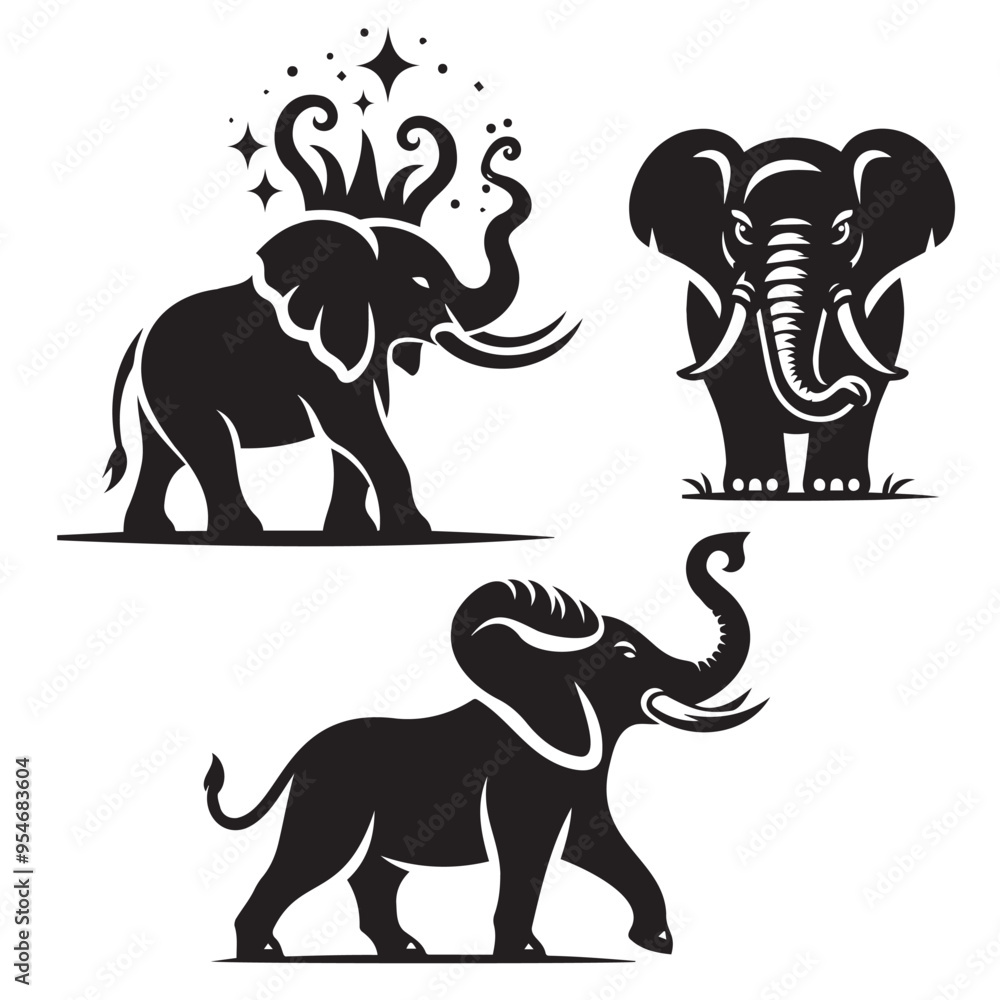Obraz premium Clean Vector Elephant Silhouettes, For Designing Purpose, Vector Elephant Outlines