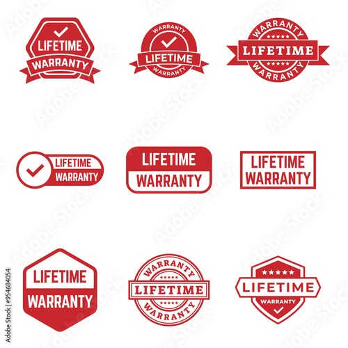 Set of Lifetime Warranty Stamp, Imprint, Seal Template in flat color. Vector Stock Illustration