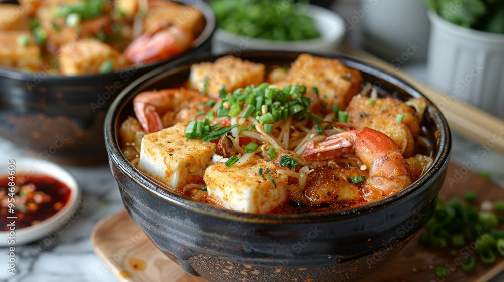 Singaporean Laksa: A spicy laksa noodle soup with prawns, tofu puffs, and a coconut milk broth. Curry Laksa. Laksa Lemak. Singaporean Laksa: A spicy laksa noodle soup with prawns, tofu puffs, and a coconut milk broth. Curry Laksa. Laksa Lemak.