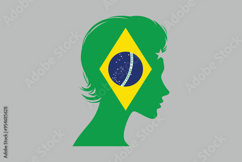 Brazil flag and girl’s shape, Brazilian National Flag, EPS Vector Illustration, Flag of the Federative Republic of Brazil, Illustration of the Brazil flag
