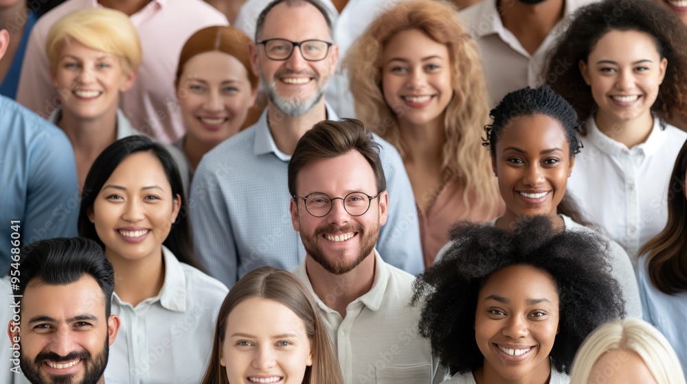 A large, diverse group of professionals poses together in an office, showcasing smiles and camaraderie. The atmosphere reflects teamwork and inclusion as they engage in a group activity A large, diverse group of professionals poses together in an office, showcasing smiles and camaraderie. The atmosphere reflects teamwork and inclusion as they engage in a group activity