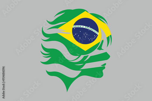Brazil flag and girl’s shape, Brazilian National Flag, EPS Vector Illustration, Flag of the Federative Republic of Brazil, Illustration of the Brazil flag
