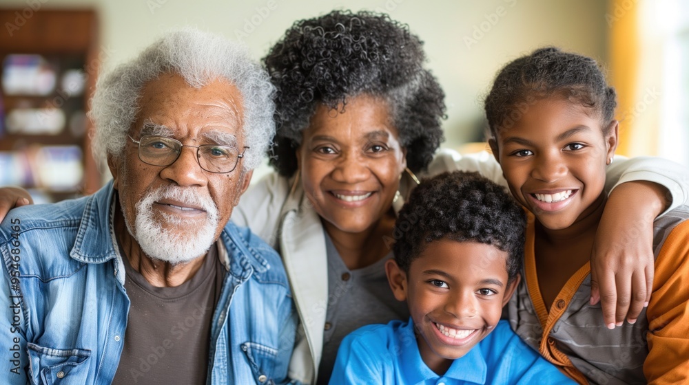A happy family gathers in a bright room, with grandparents and grandchildren sharing smiles and laughter, showcasing their love and connection in a warm atmosphere A happy family gathers in a bright room, with grandparents and grandchildren sharing smiles and laughter, showcasing their love and connection in a warm atmosphere