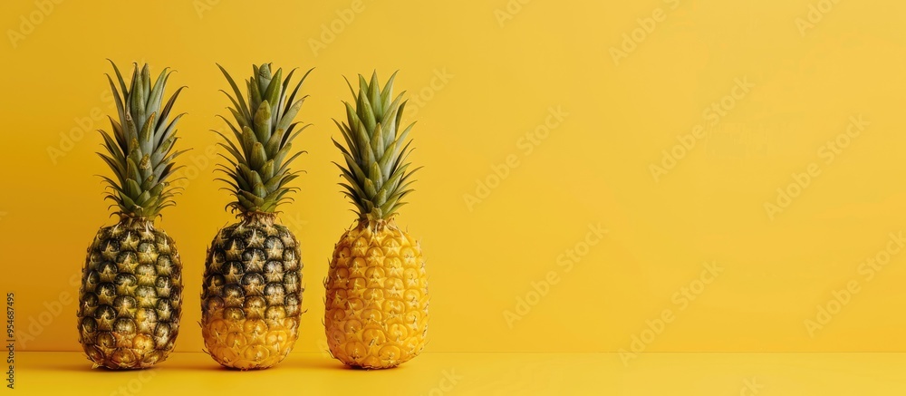 Ripe pineapple on its own Vibrant pineapple in a minimalist style Fresh pineapples Tropical fruits Vegetarian options Summer fruits. with copy space image. Place for adding text or design Ripe pineapple on its own Vibrant pineapple in a minimalist style Fresh pineapples Tropical fruits Vegetarian options Summer fruits. with copy space image. Place for adding text or design