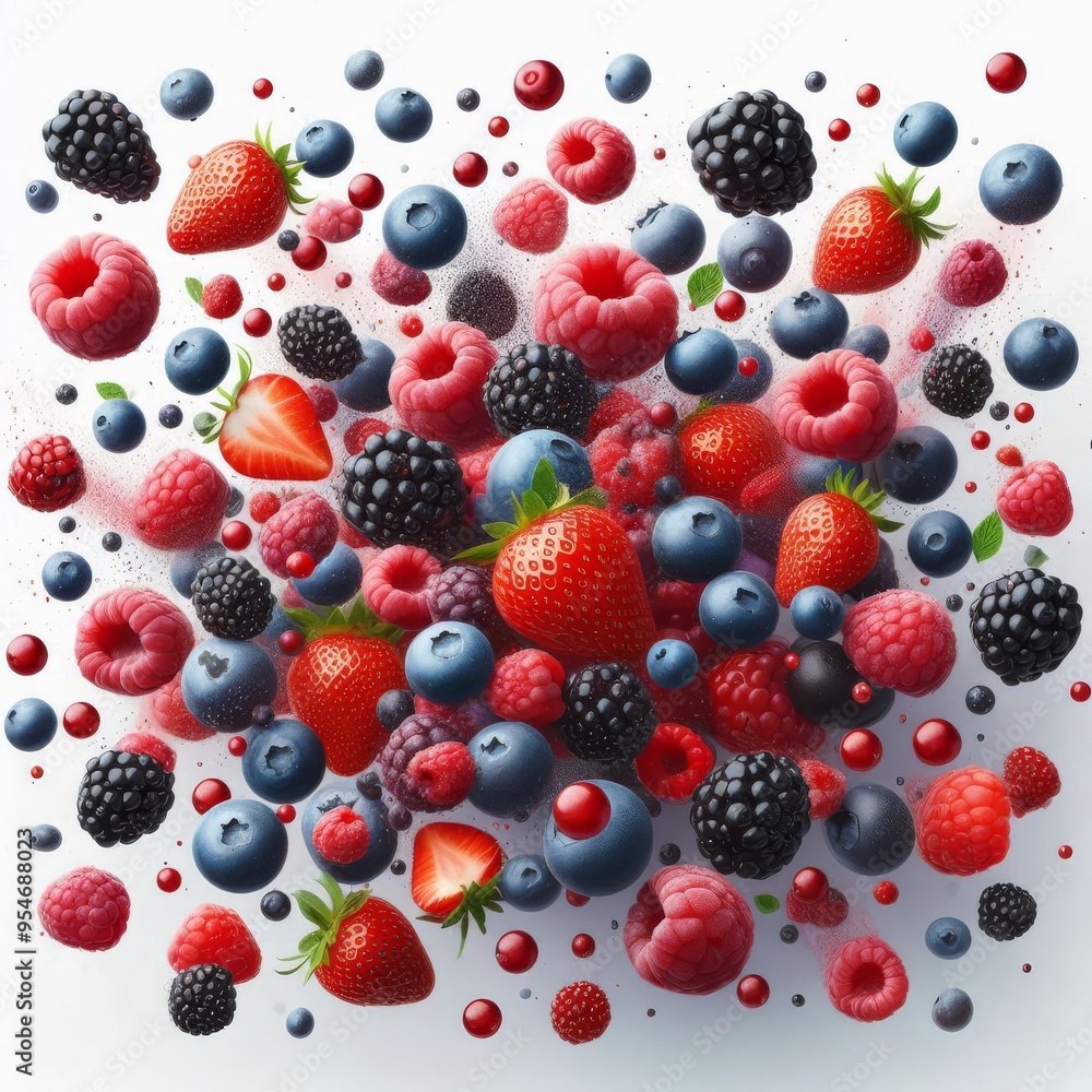 Falling wild berries mix, strawberry, raspberry, blueberry, blackberry, isolated on white background, full depth of field
Falling wild berries mix, strawberry, raspberry, blueberry, blackberry, isolated on white background, full depth of field