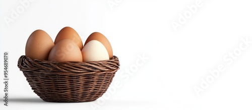 Eggs in a woven basket set ...