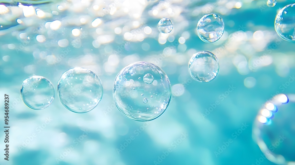 Abstract Water Bubbles, Blue Background, Bokeh Abstract Water Bubbles, Blue Background, Bokeh
