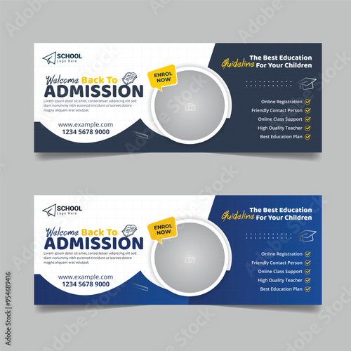 School admission social media Facebook cover design and higher education promotion horizontal banner template