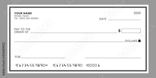 Blank bank cheque. Bank payment check or money voucher and cash pay cheque certificate. Vector