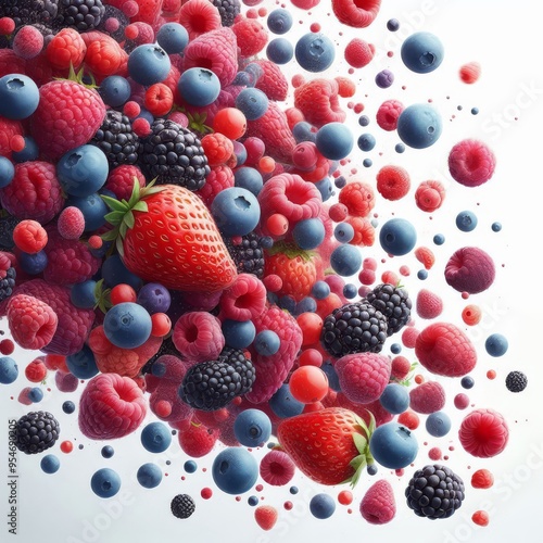 Wallpaper Mural Falling wild berries mix, strawberry, raspberry, blueberry, blackberry, isolated on white background, full depth of field
 Torontodigital.ca