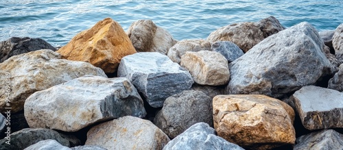 Piles of large natural ston...