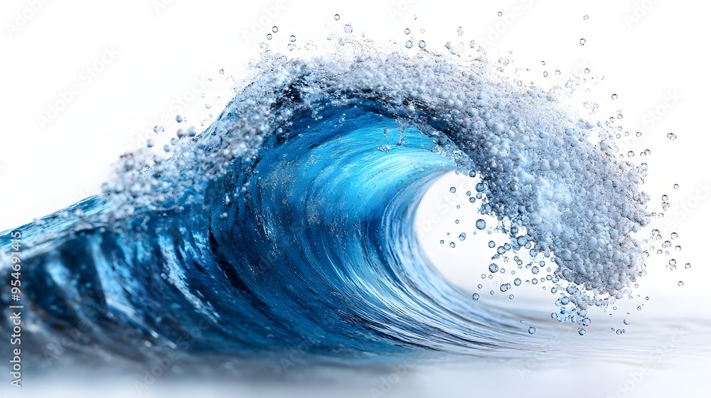 Blue Ocean Wave Breaking Isolated on White Background Blue Ocean Wave Breaking Isolated on White Background