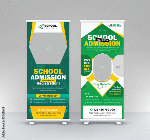 Back to School Admission standee rollup two design modern education signage pullup higher study vertical x banner set