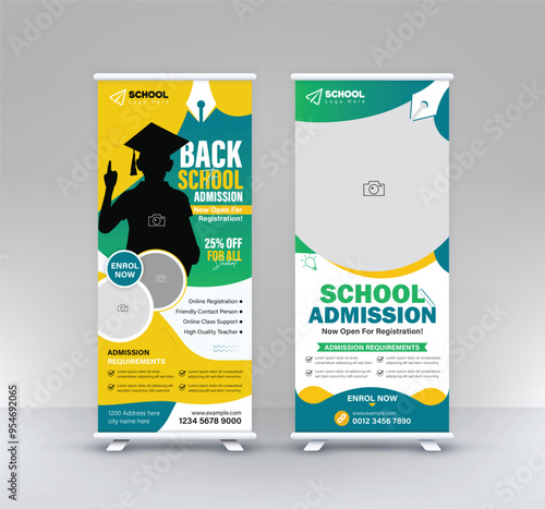 Back to School Admission standee rollup two design modern education signage pullup higher study vertical x banner set