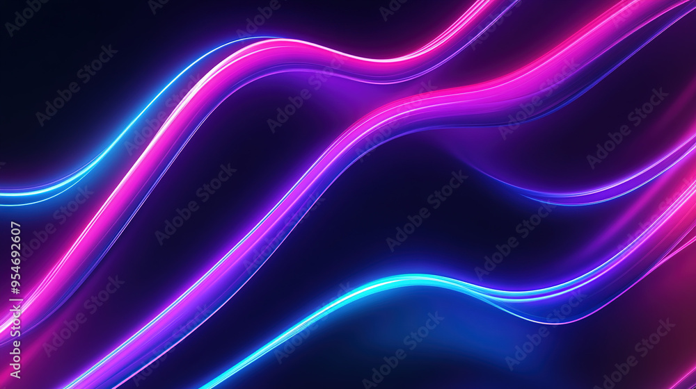 Fototapeta premium Minimalist neon wave background with soft neon blue-violet waves glowing on a dark background, creating a clean and modern aesthetic.