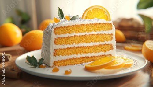 Citrus Delight Homemade Orange Cake with Cream Fresh Slices on Plate