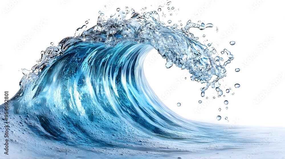 Fototapeta premium Blue Ocean Wave Splashing on White Background