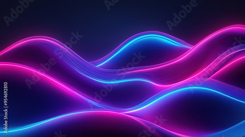 Minimalist neon wave background with soft neon blue-violet waves glowing on a dark background, creating a clean and modern aesthetic.